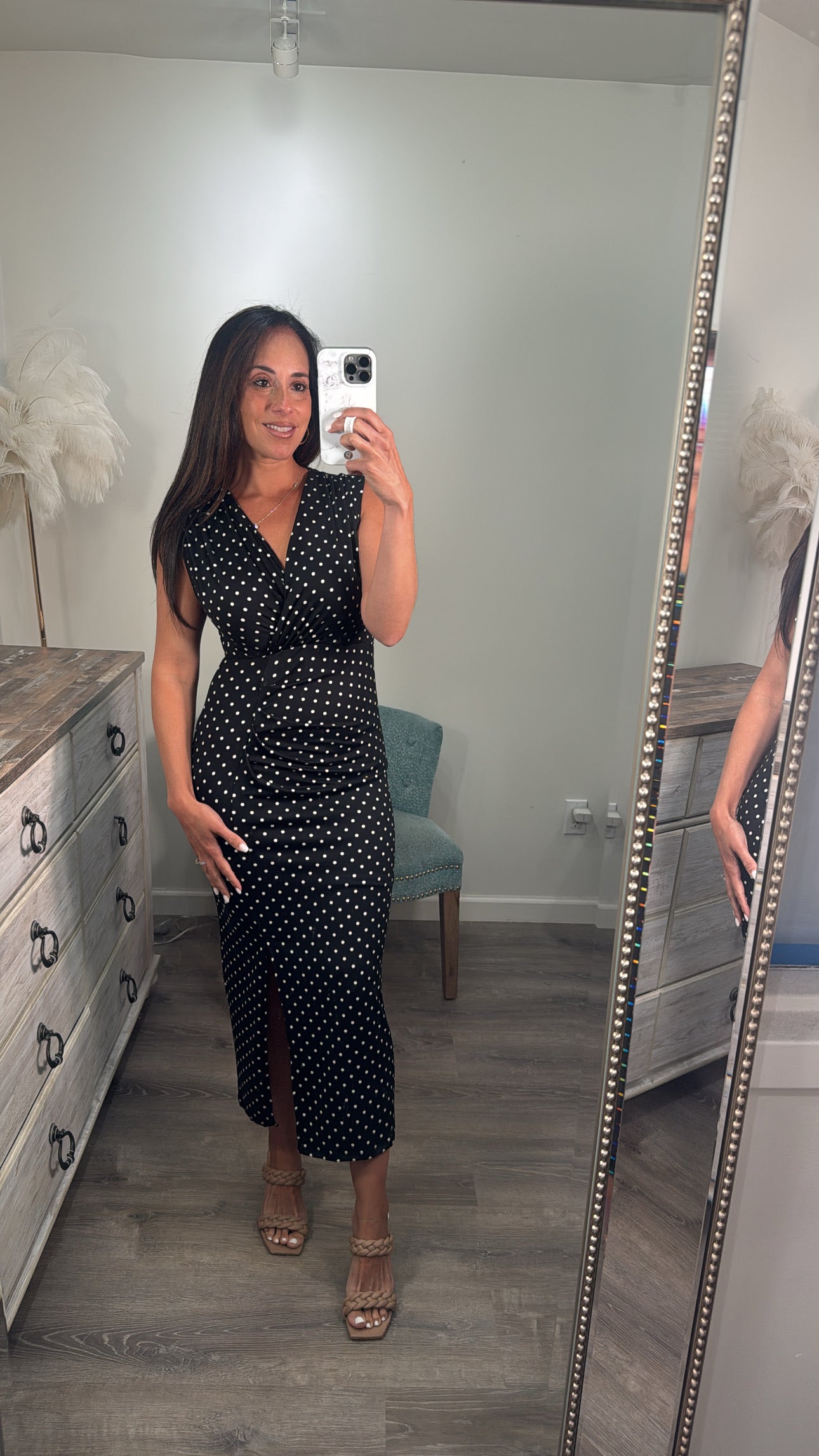 Black Polka Dot Midi Dress