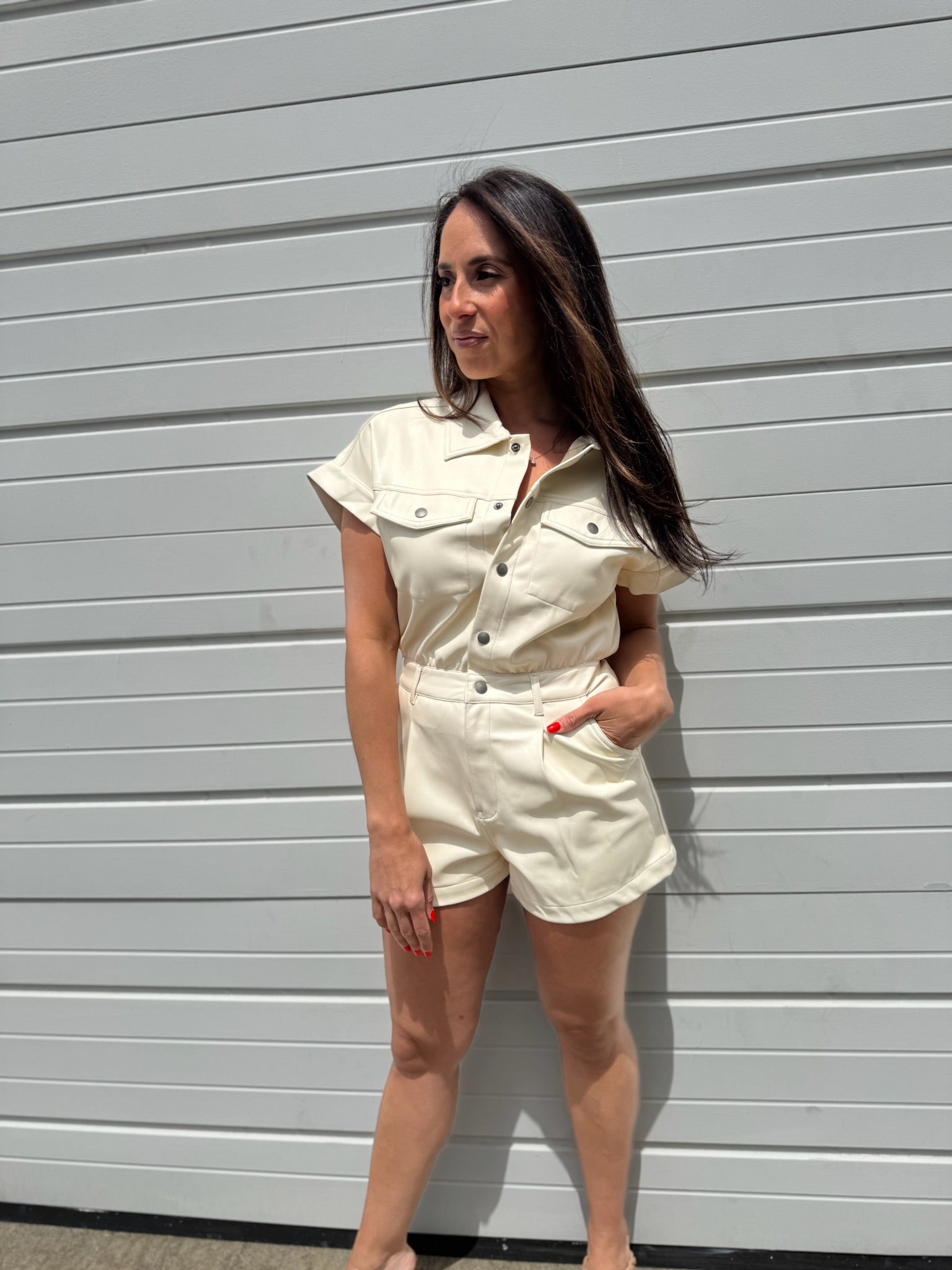 Off White Leather Romper