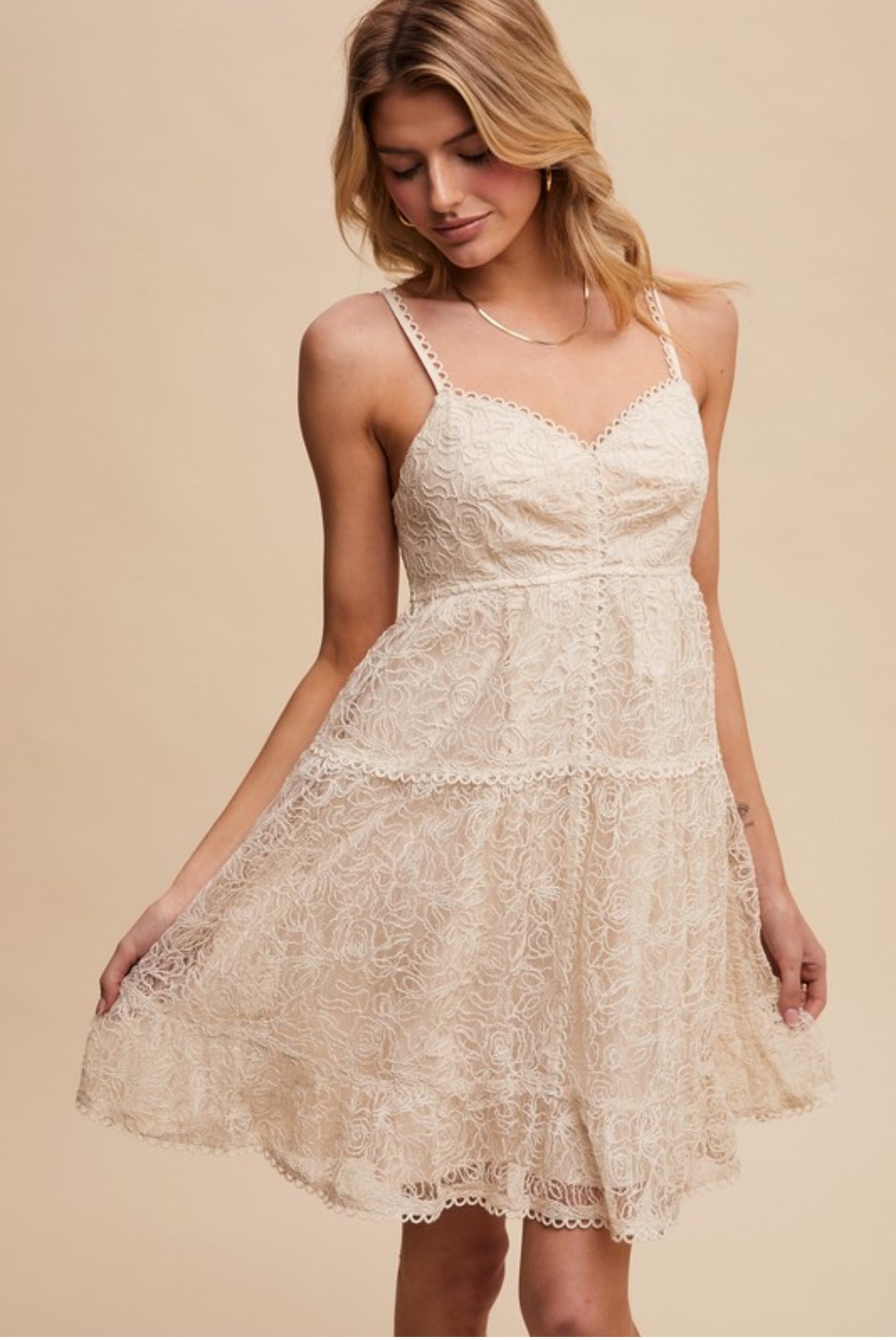 Rose Pattern Textured Lace Dress