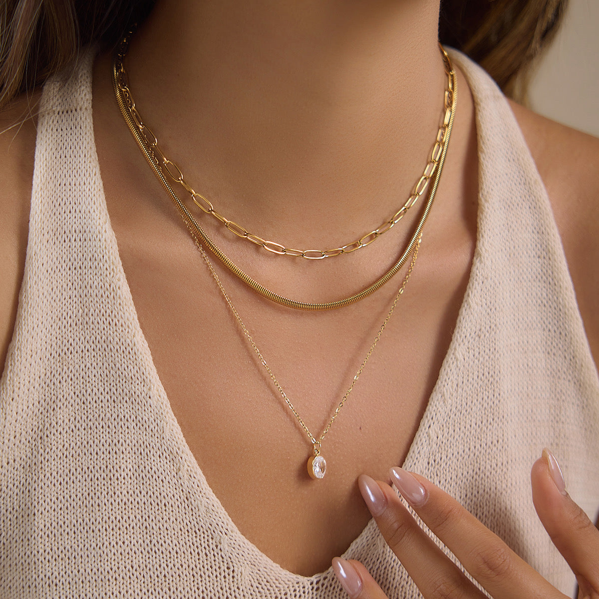 Layered Diamond Pendant Necklace