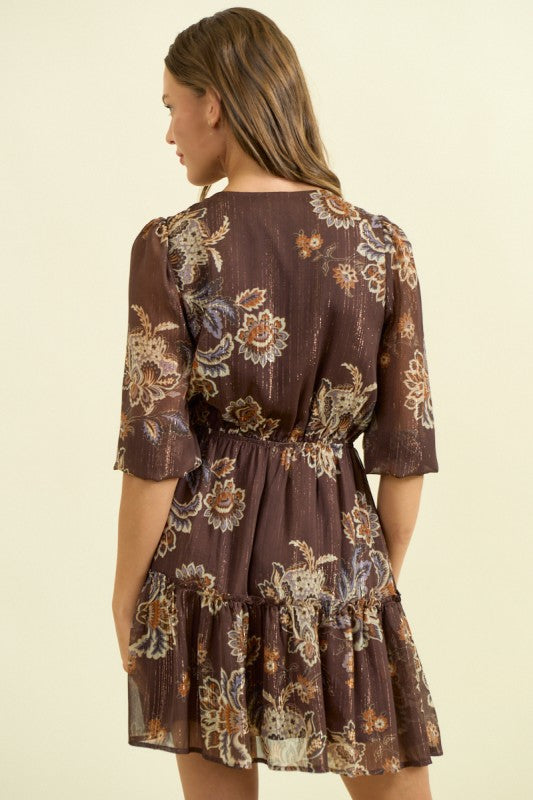 Chocolate Floral Long Sleeve Dress