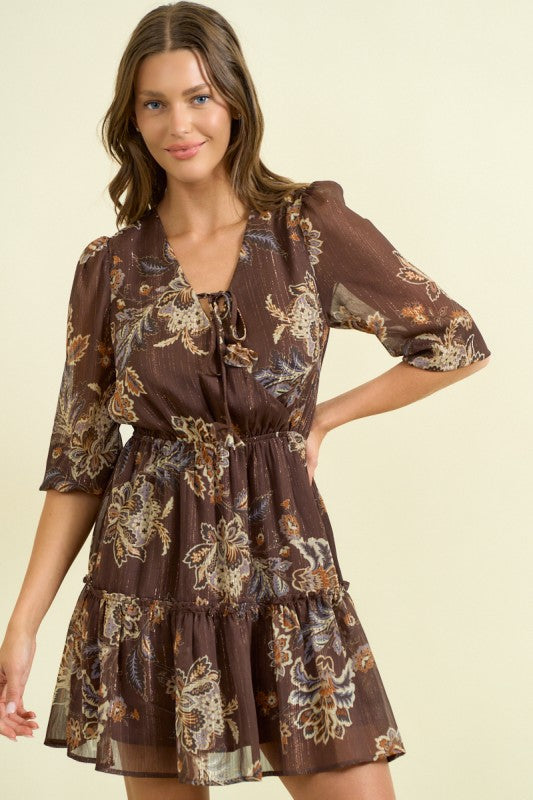 Chocolate Floral Long Sleeve Dress
