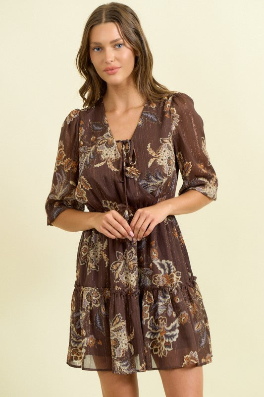 Chocolate Floral Long Sleeve Dress