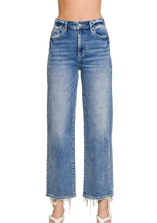 Straight Raw Hem Jean- Medium Wash