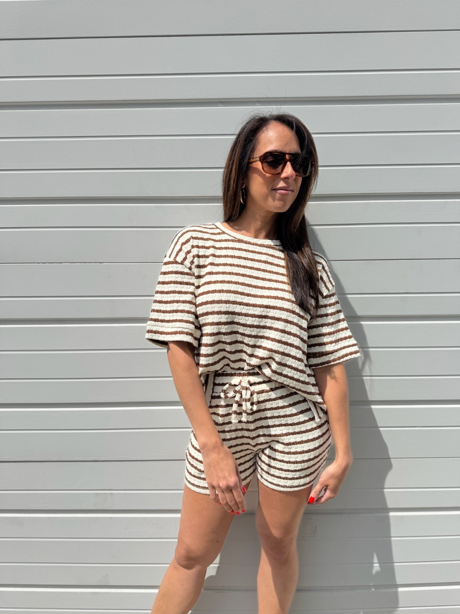 Stripe Rib Short Sleeve Tee & Short Set