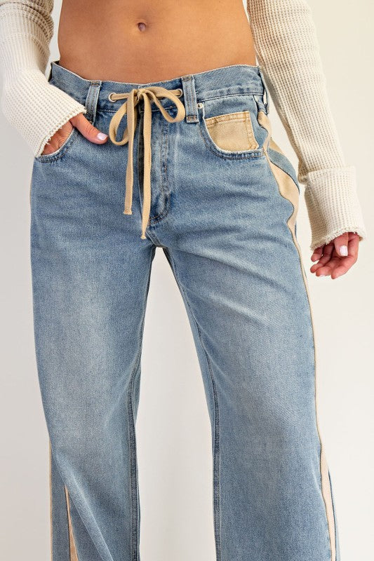 Mineral Washed Drawstring Side Stripe Pants