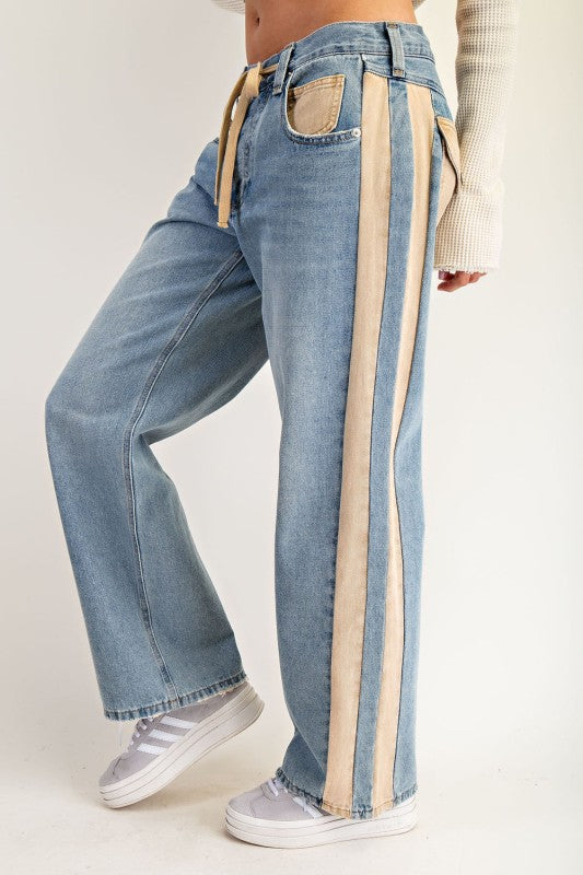 Mineral Washed Drawstring Side Stripe Pants
