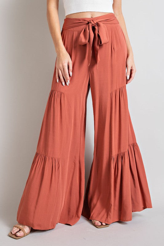 Salmon Tiered Wide Leg Pants