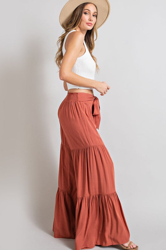 Salmon Tiered Wide Leg Pants