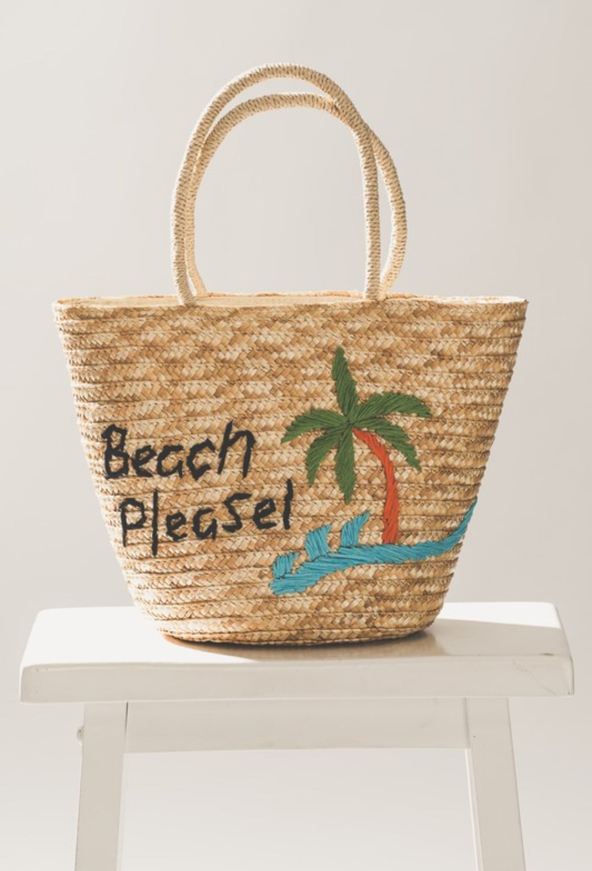 Beach Please Straw Tote Bag