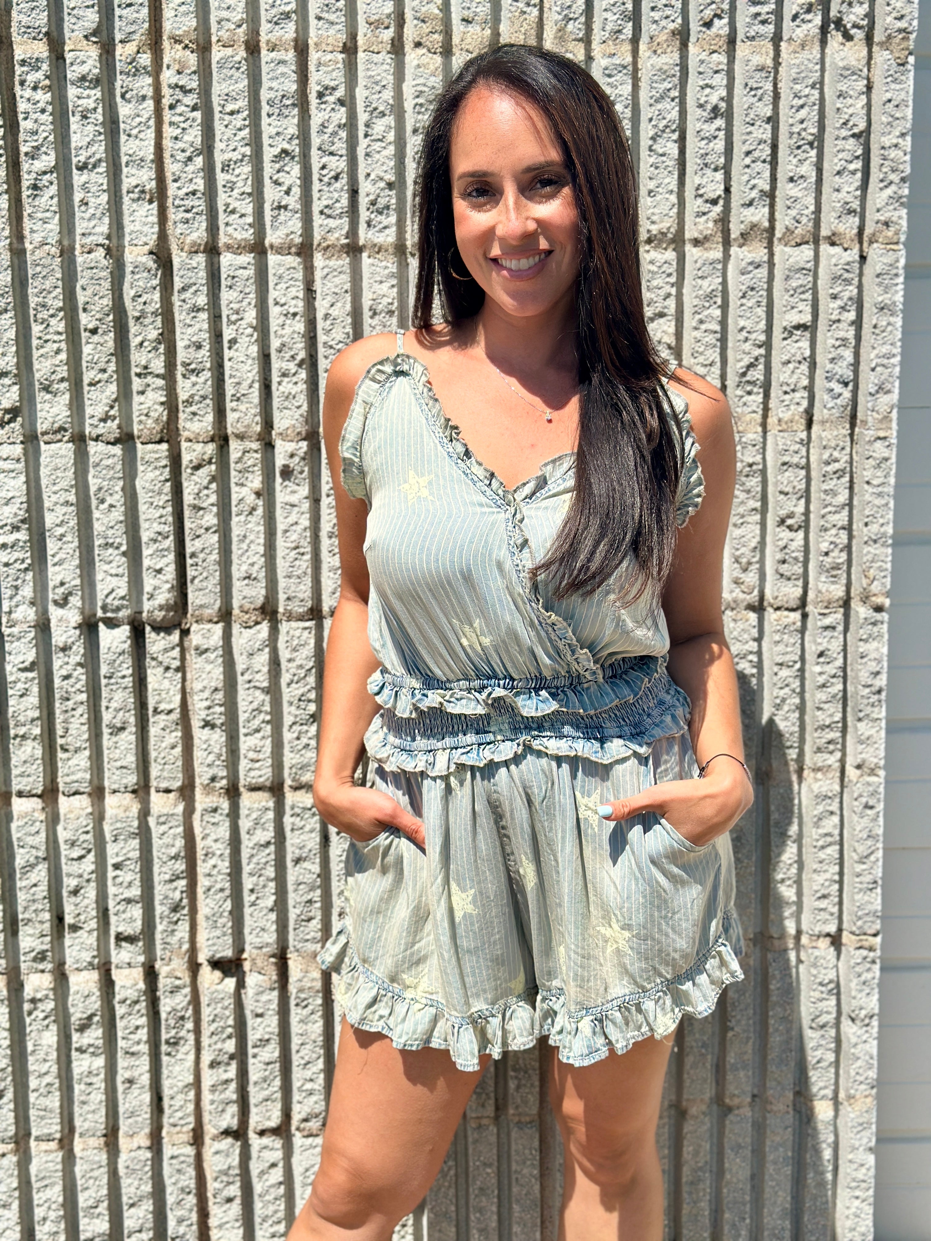 Denim Star Romper