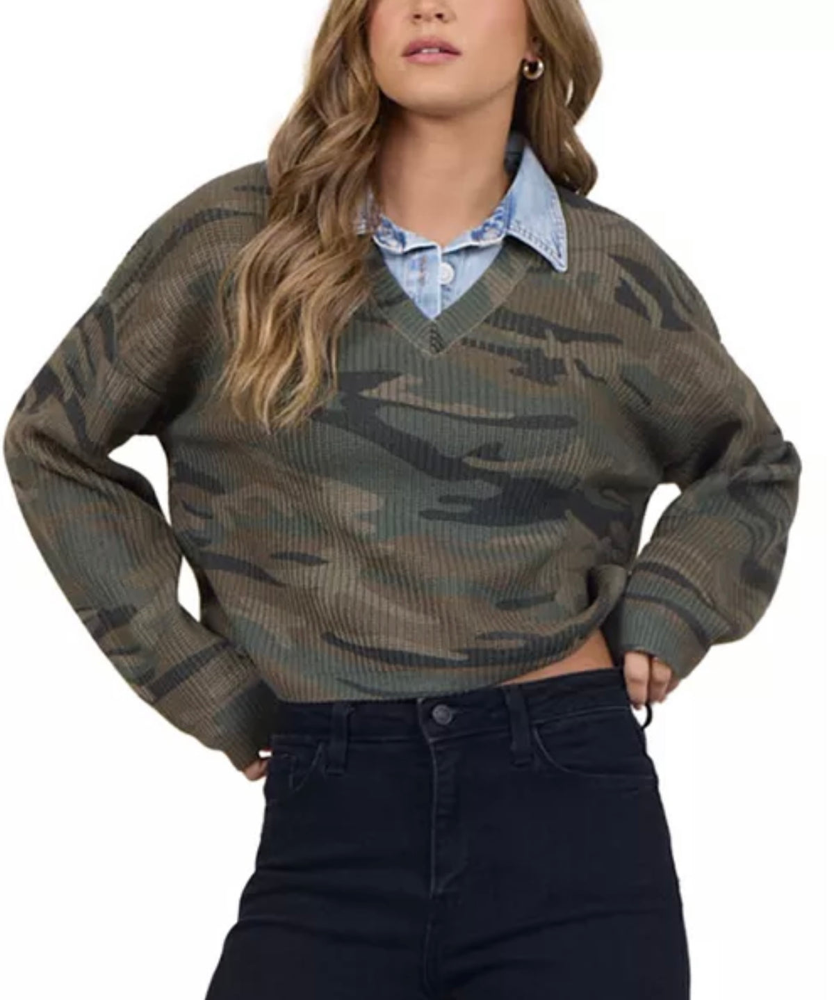 Camo Denim Collar Sweater