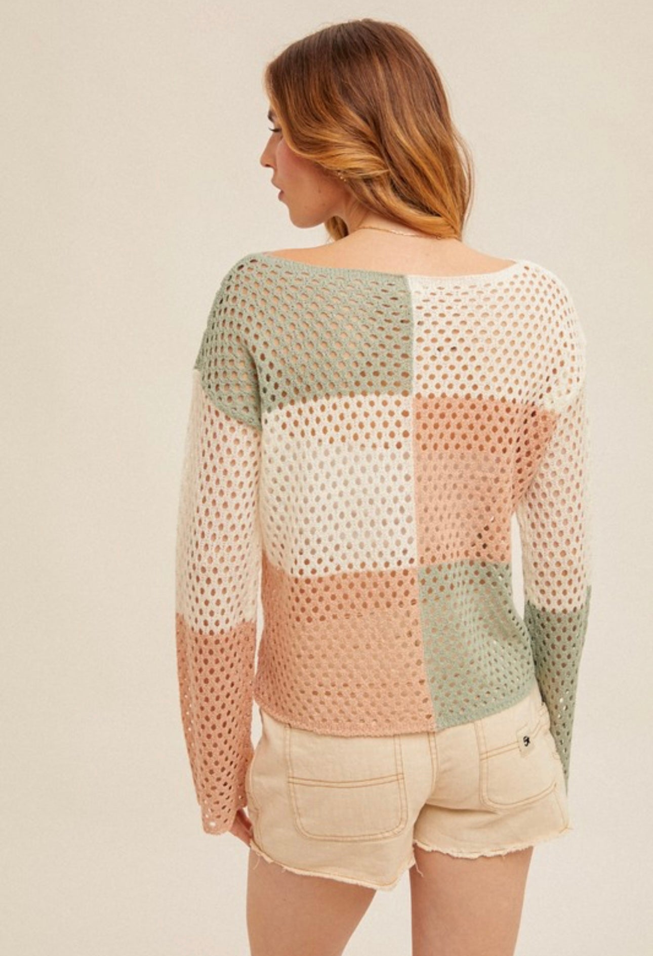 Color Block Open Knit Sweater
