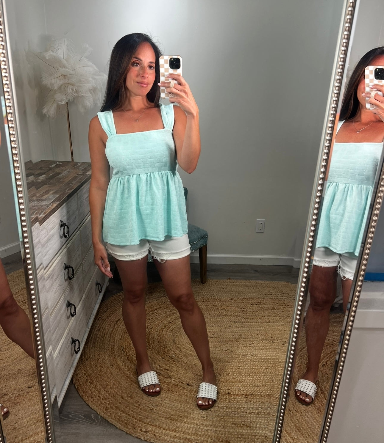 Square Neck Peplum - Mint