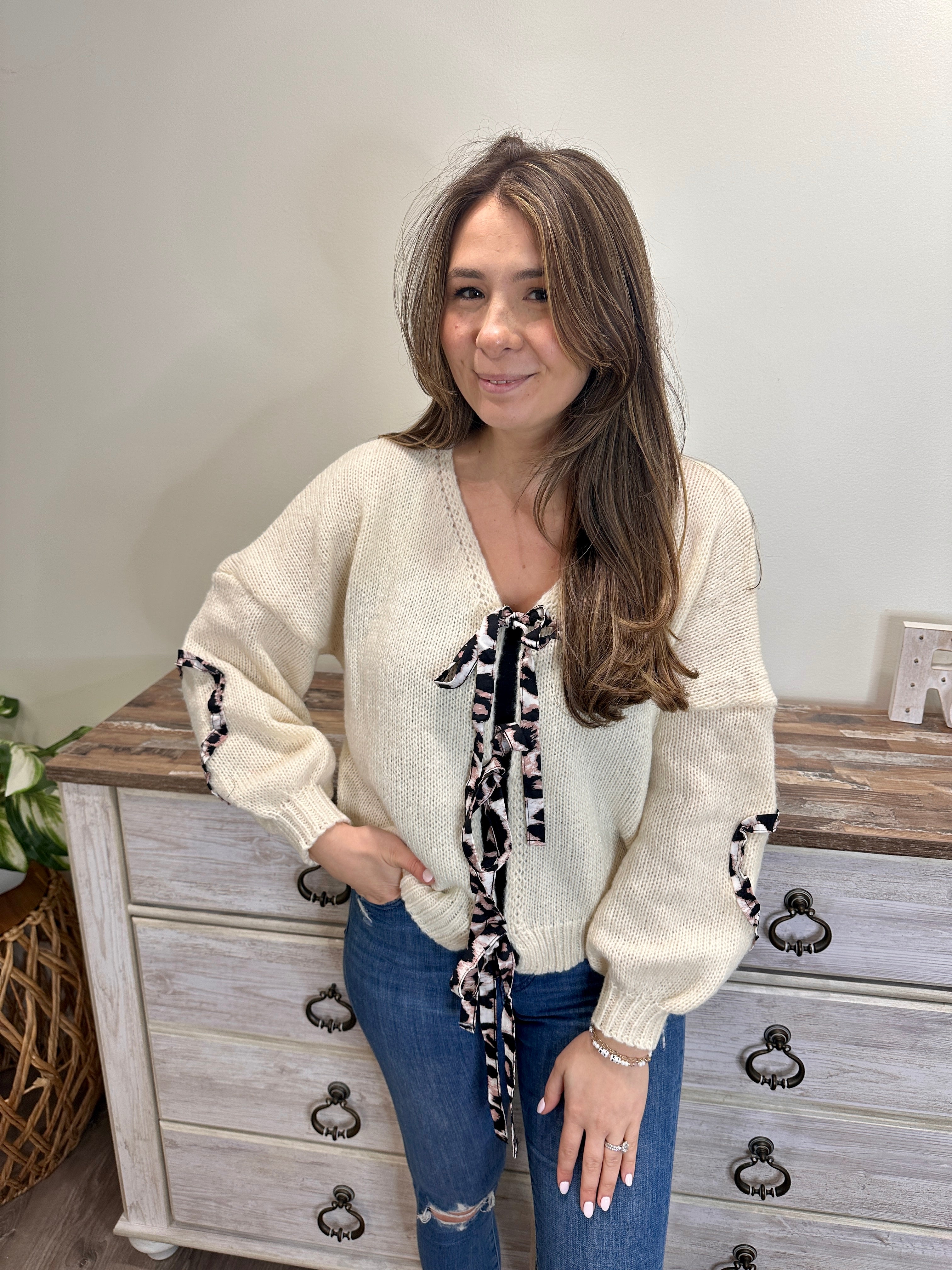Leopard Ribbon Detail Sweater