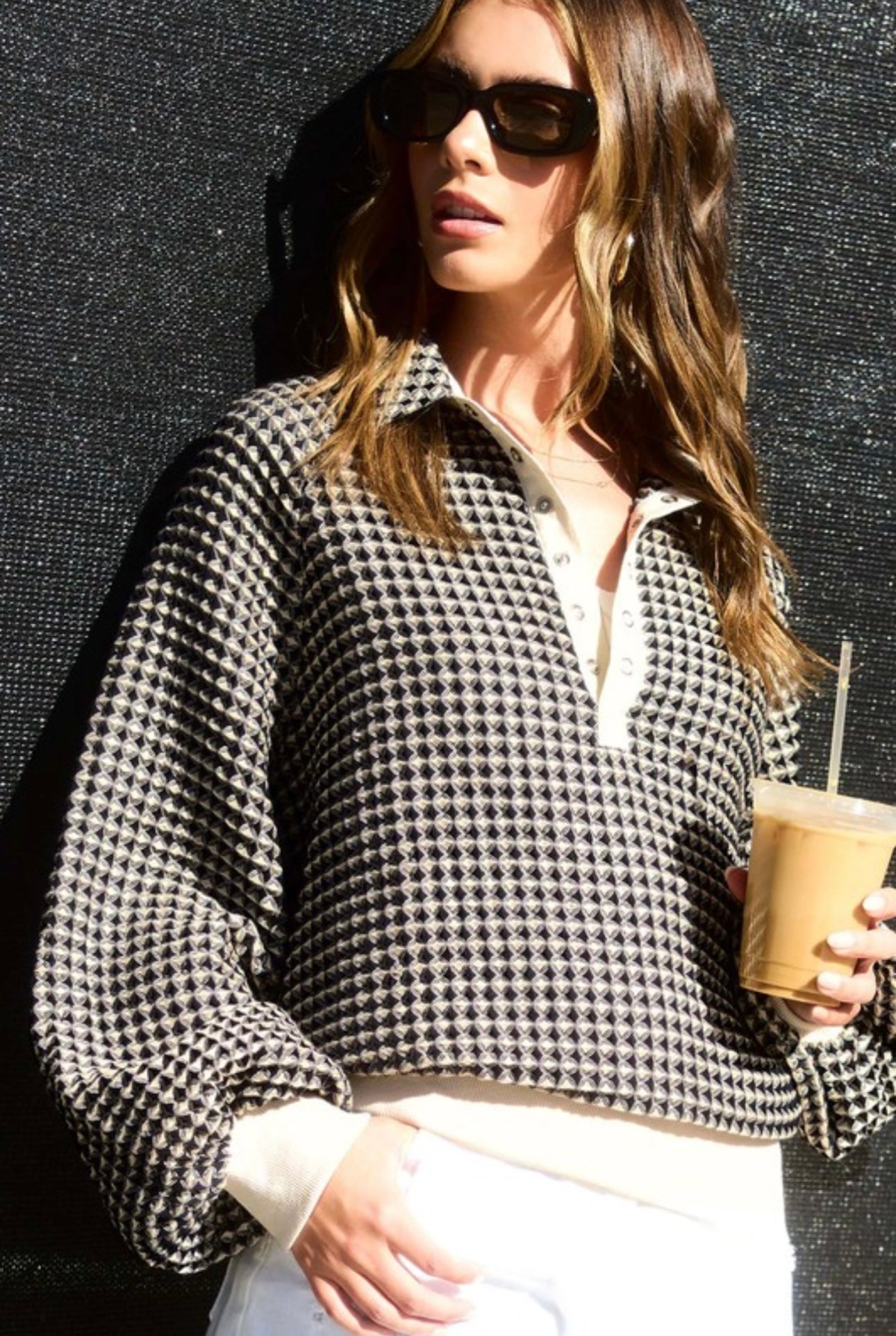 Textured Black & Taupe Pullover