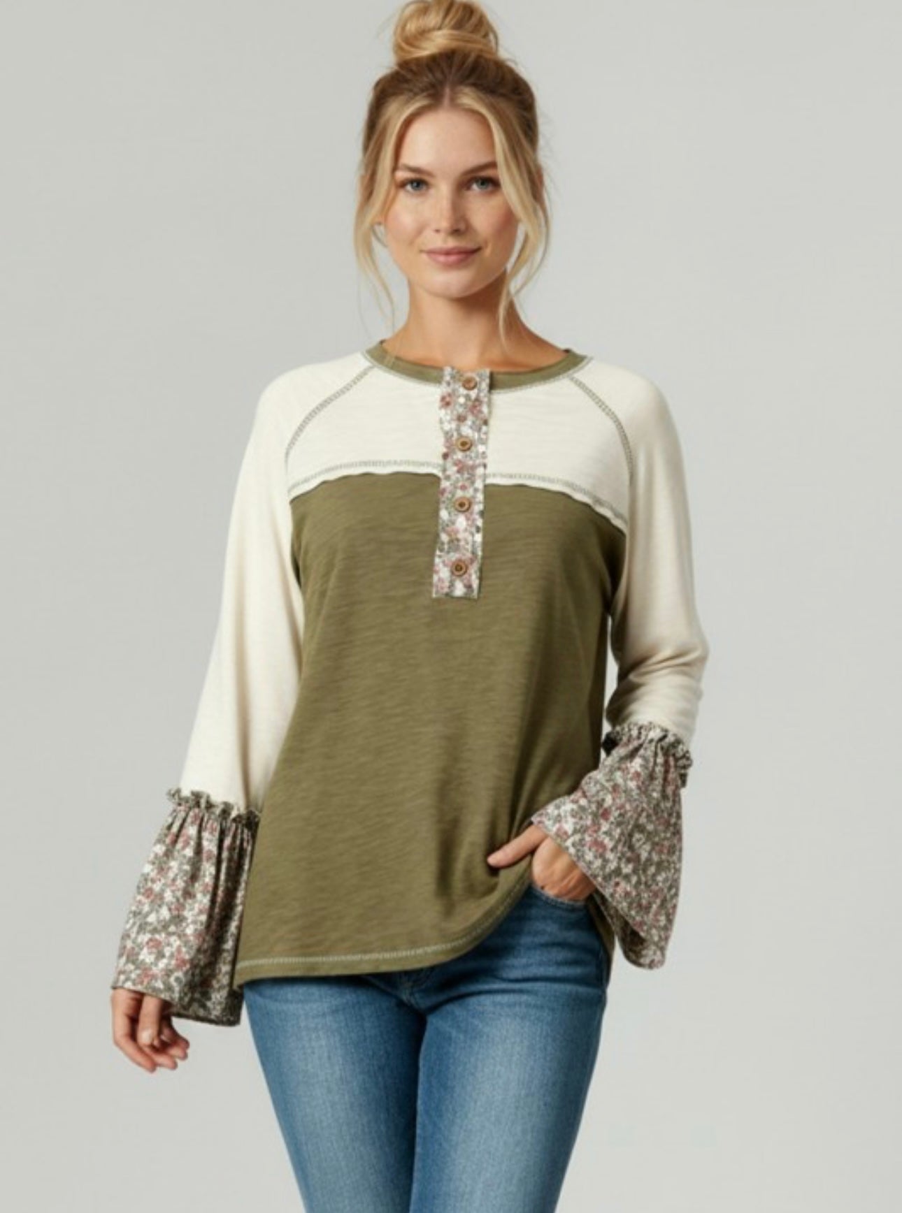 Floral Print Bell Sleeve Top