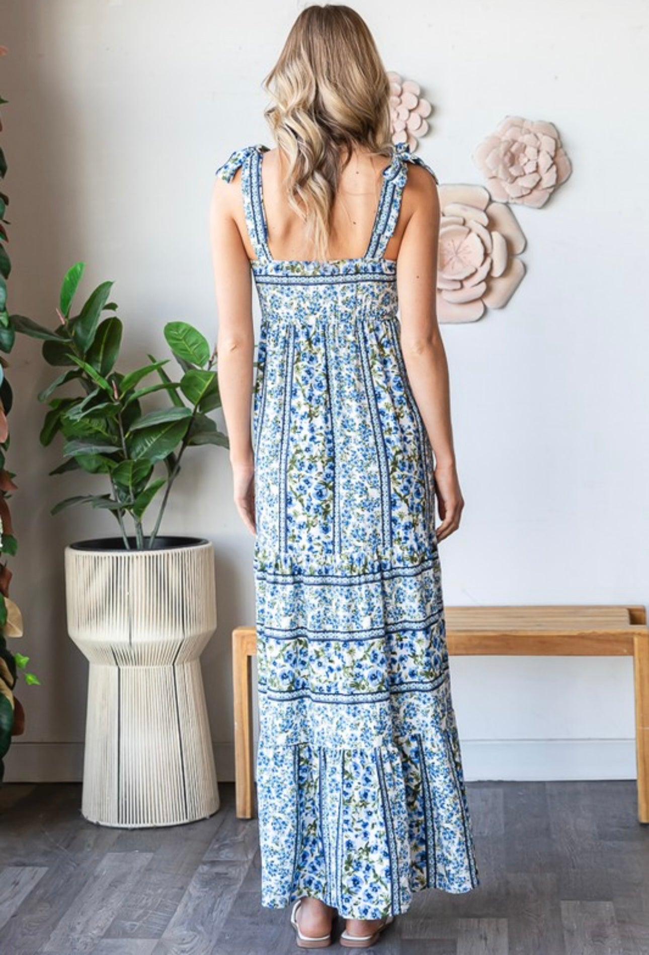 Floral Shoulder Tie Maxi Dress