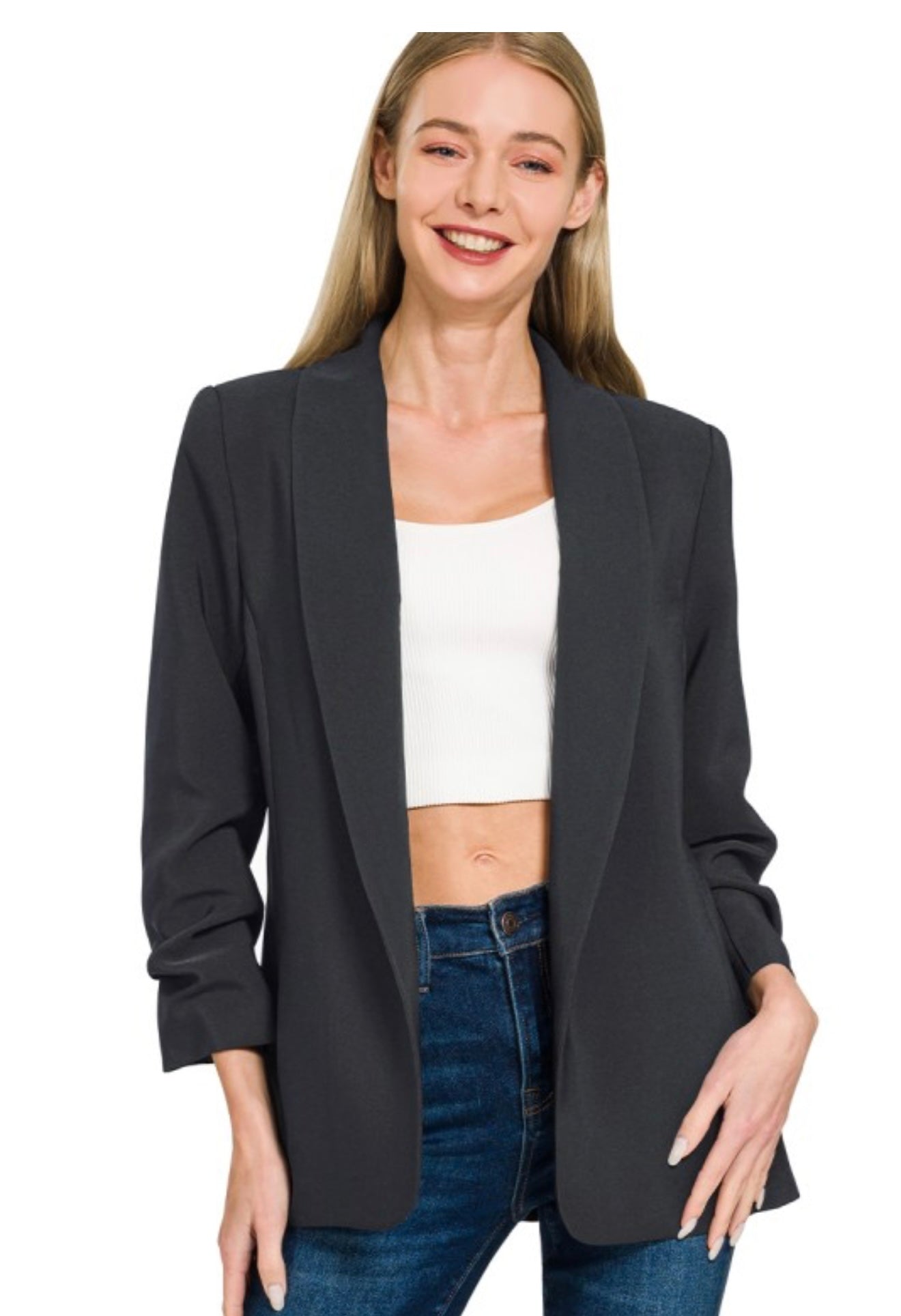 3/4 Ruched Sleeve Classic Blazer