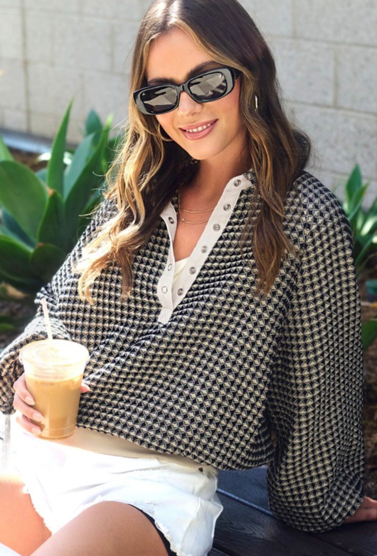 Textured Black & Taupe Pullover