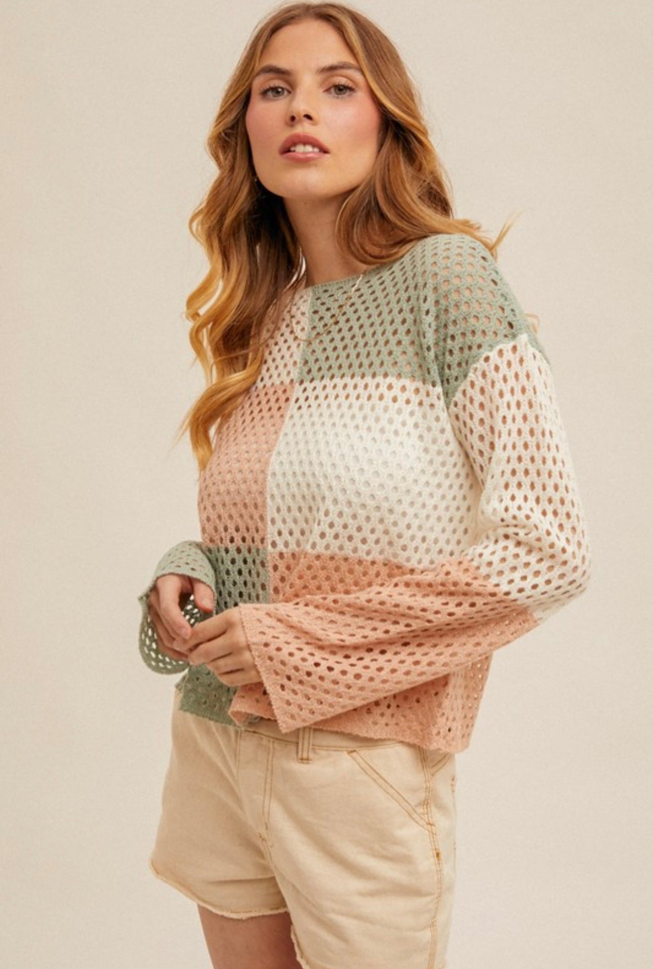 Color Block Open Knit Sweater