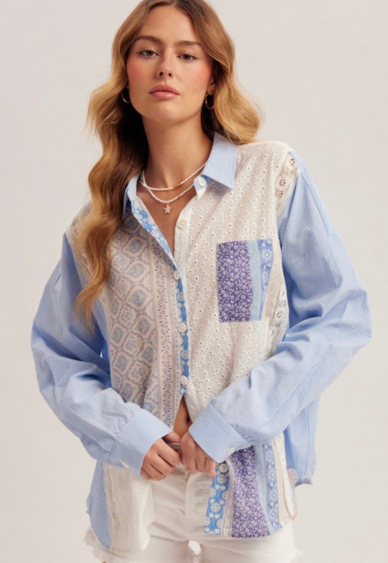 Boho Multi Pattern Button Down Top