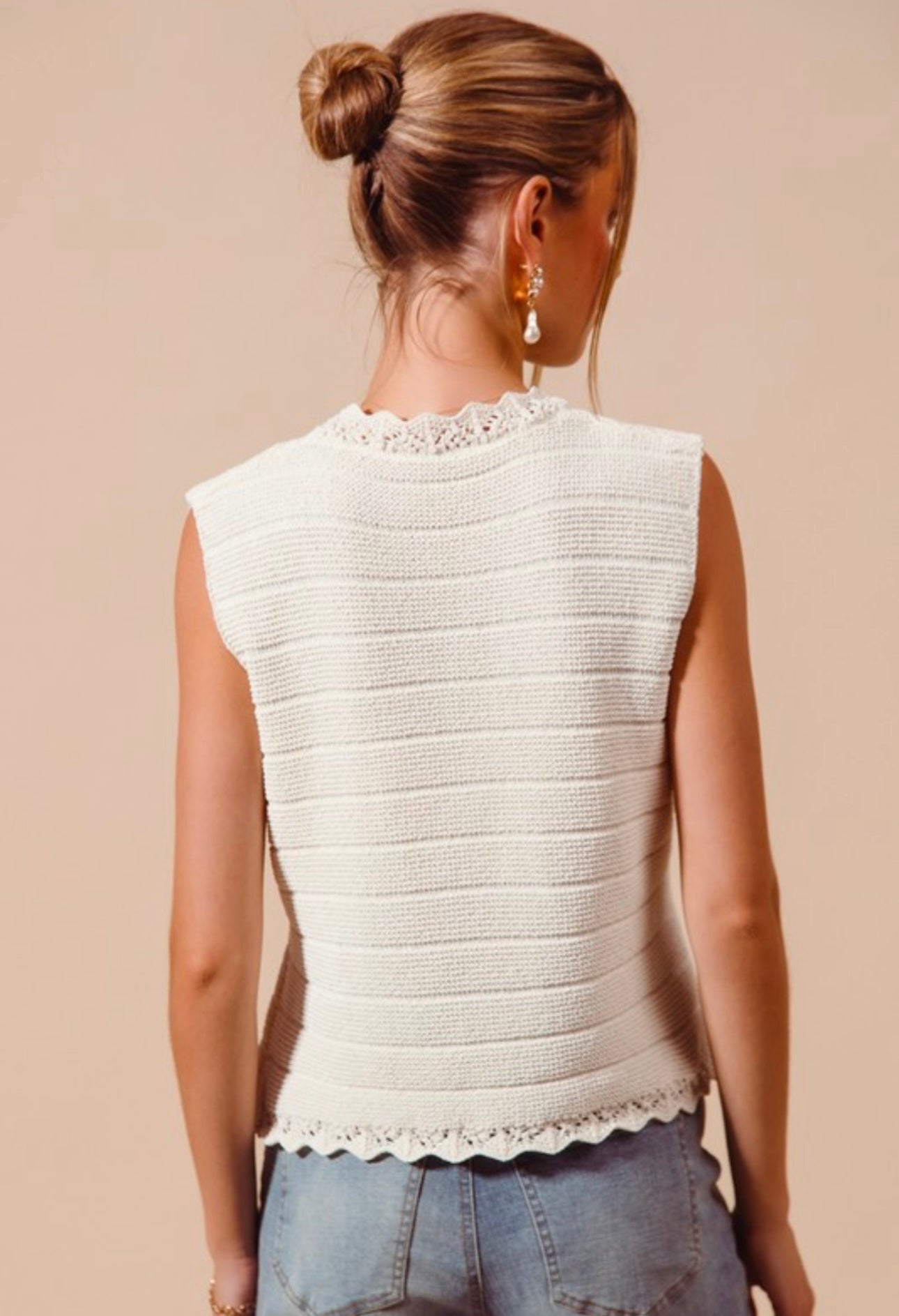 Off White Button Front Knit Vest