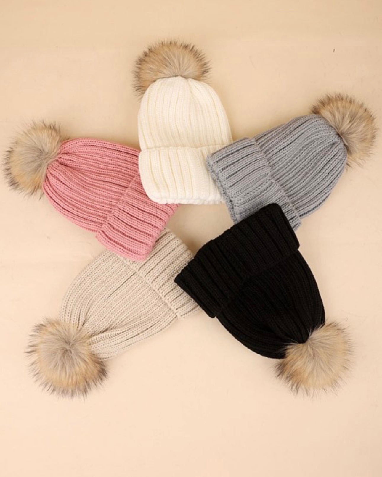 Ribbed Knitted Pom Pom Beanie