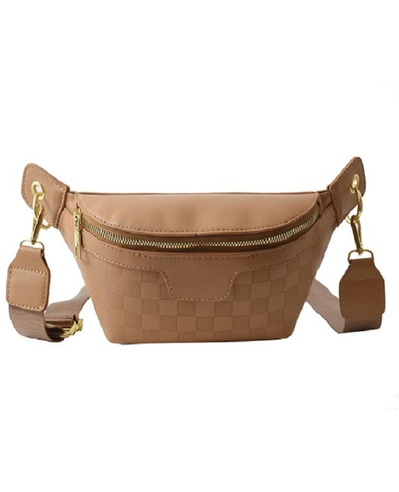 Camel Vegan Leather Checkered Crossbody