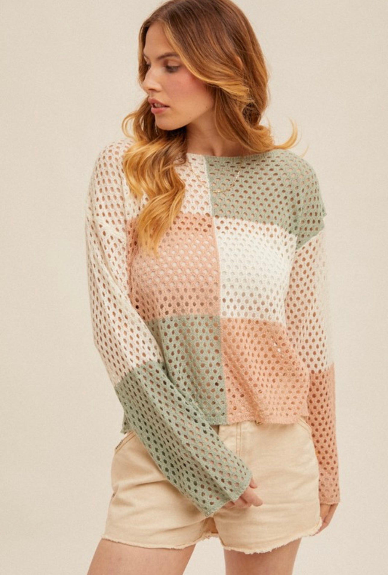 Color Block Open Knit Sweater