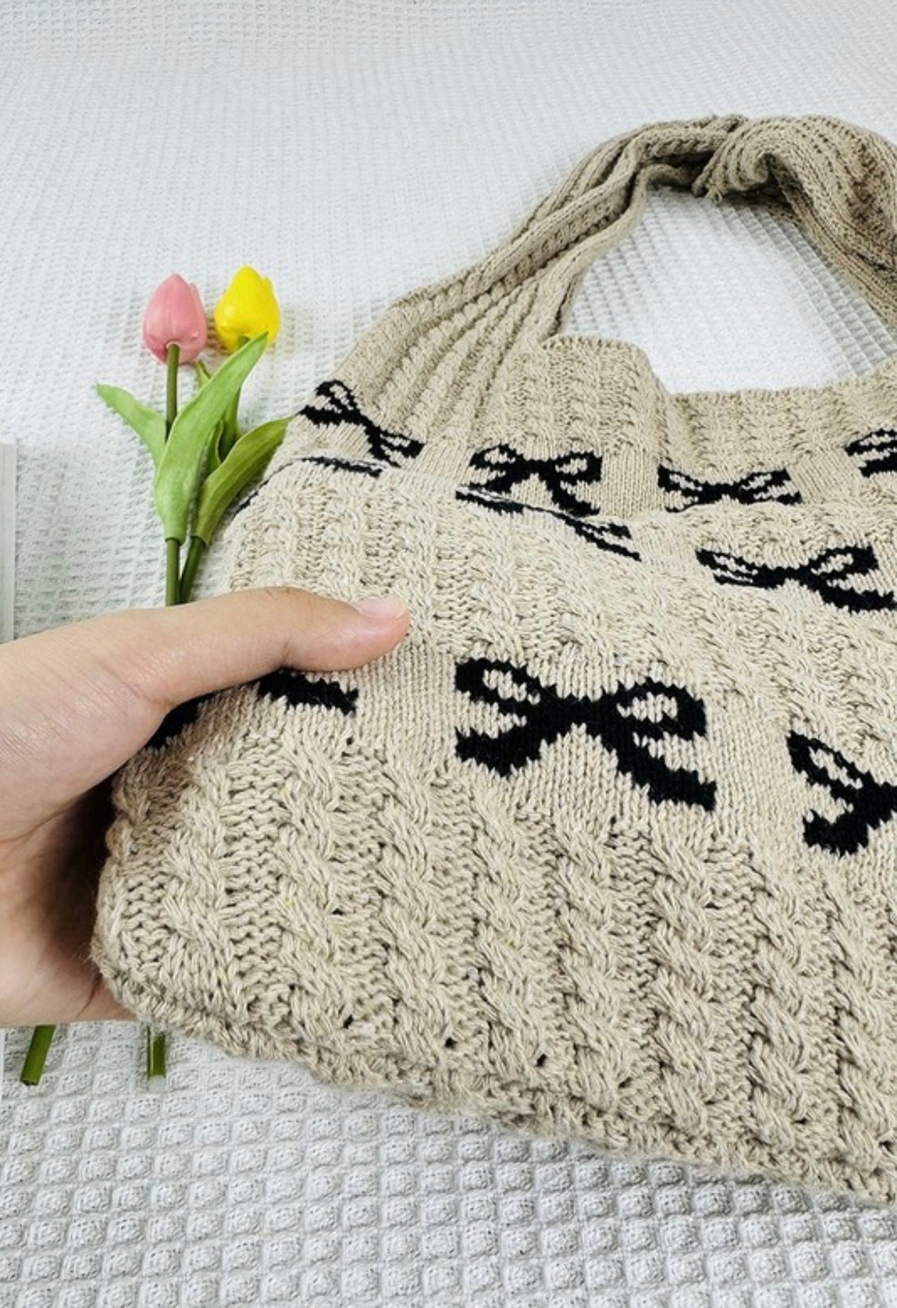 Bow Crochet Tote Bag