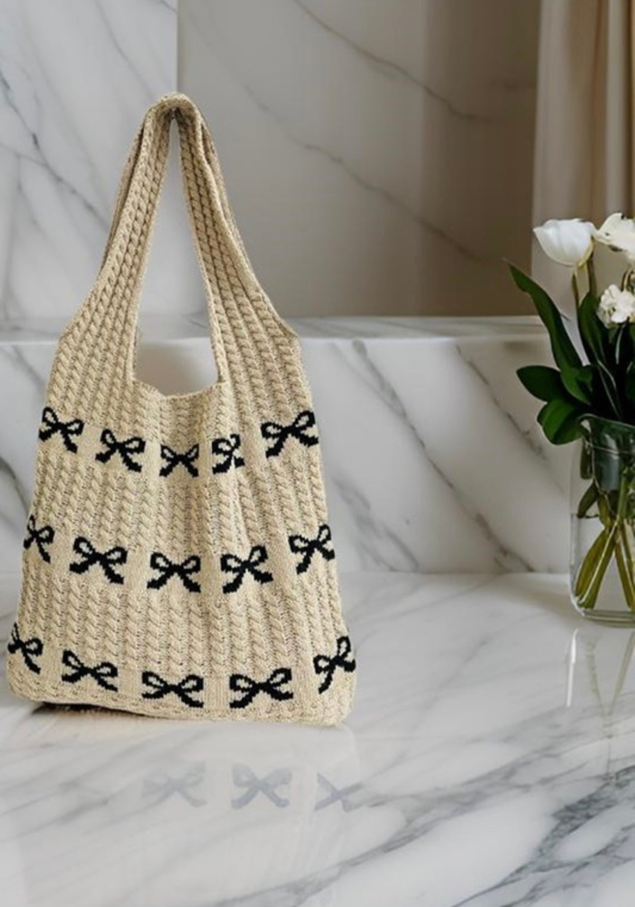 Bow Crochet Tote Bag
