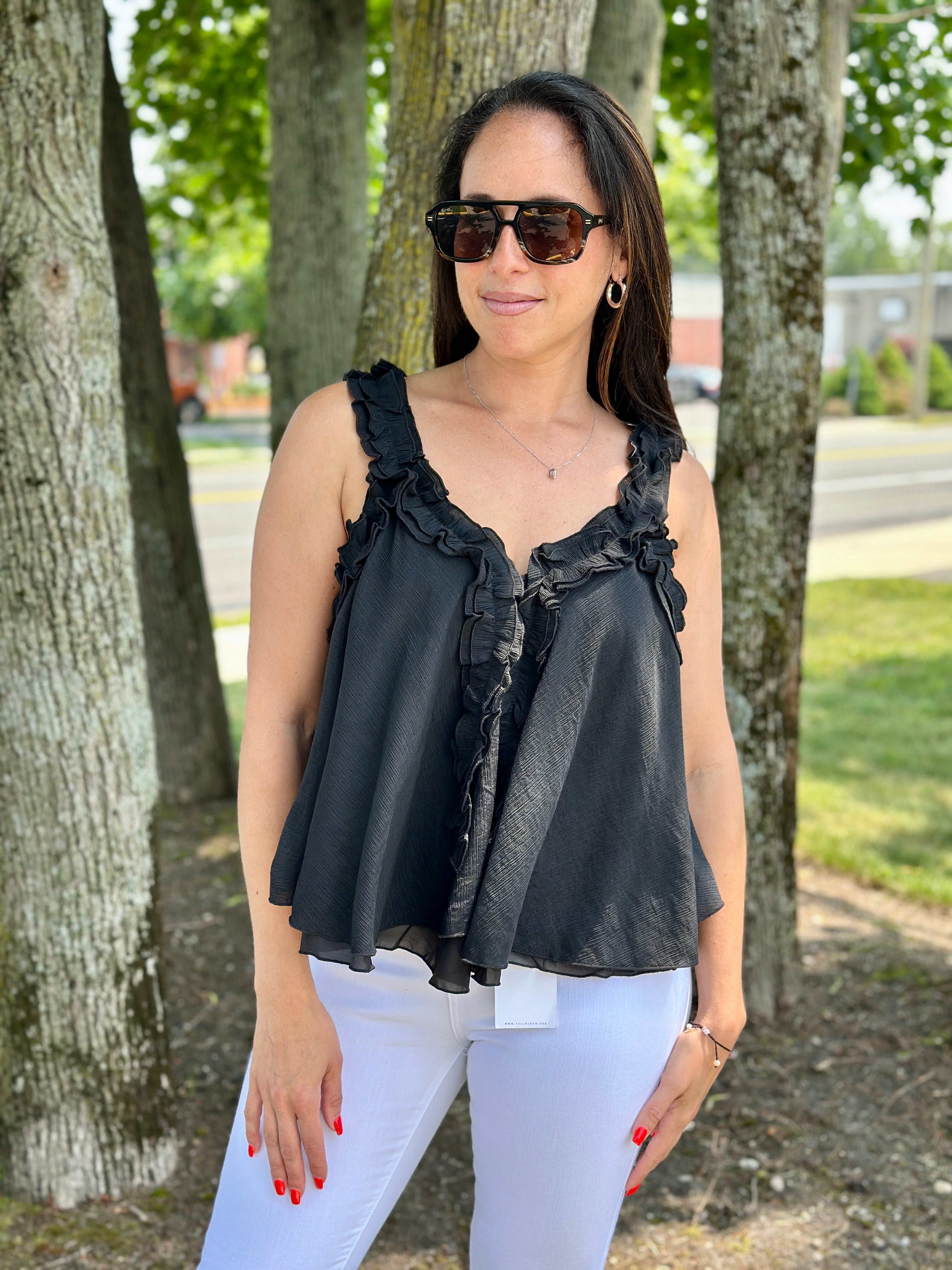 Black Ruffle Detail Swing Tank