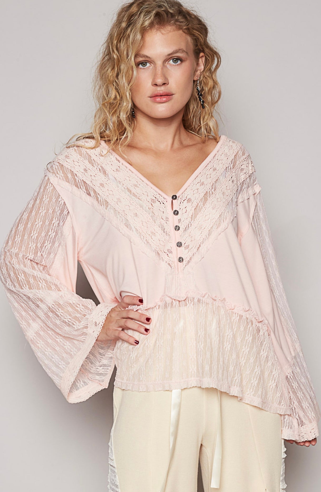Blush Lace V Neck