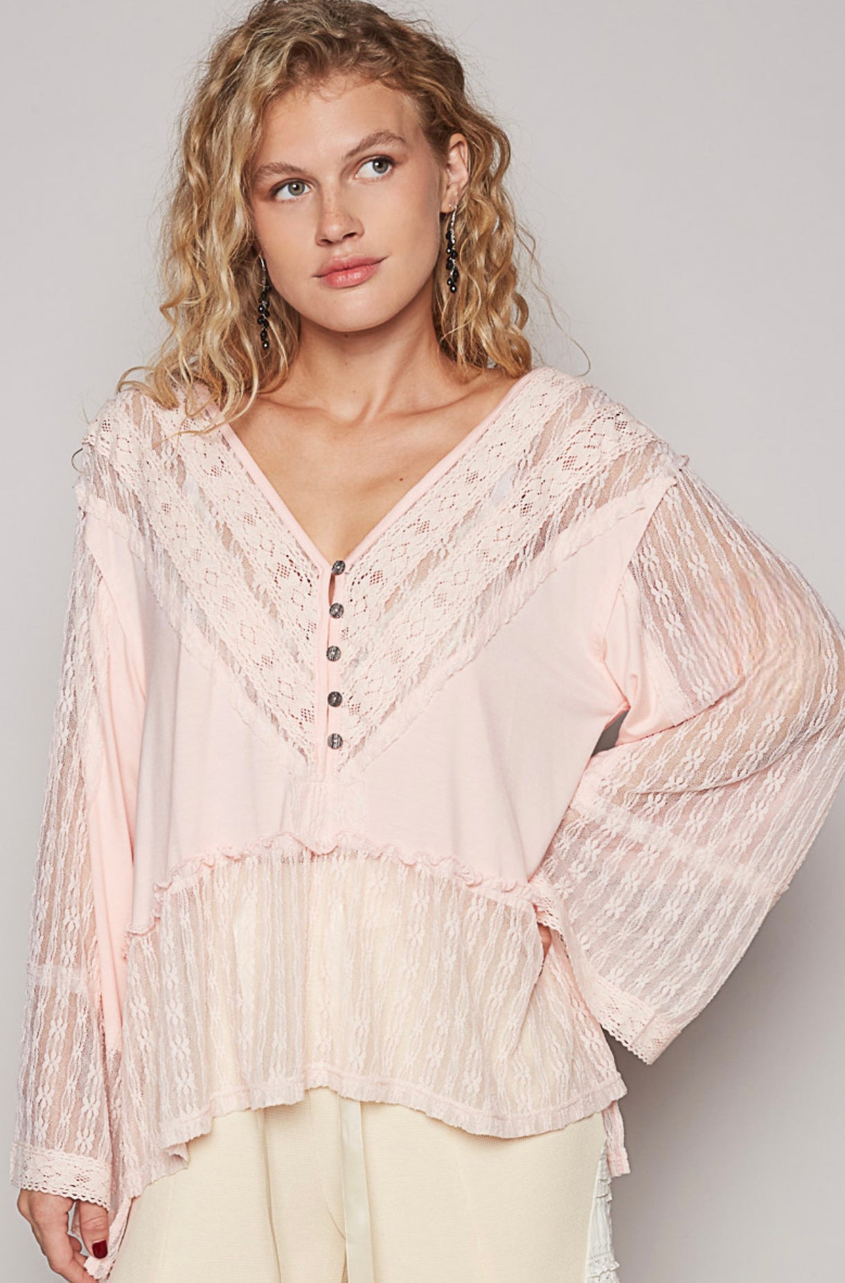 Blush Lace V Neck