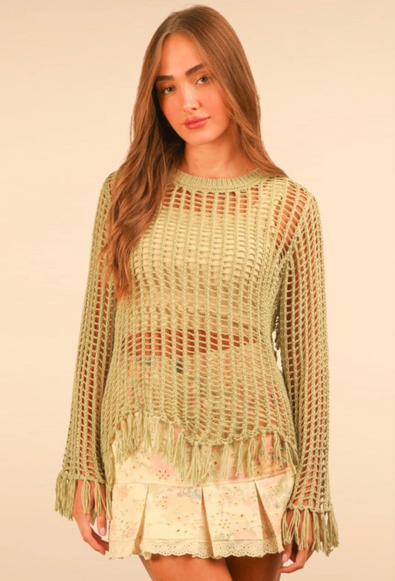 Open Knit Fringe Top
