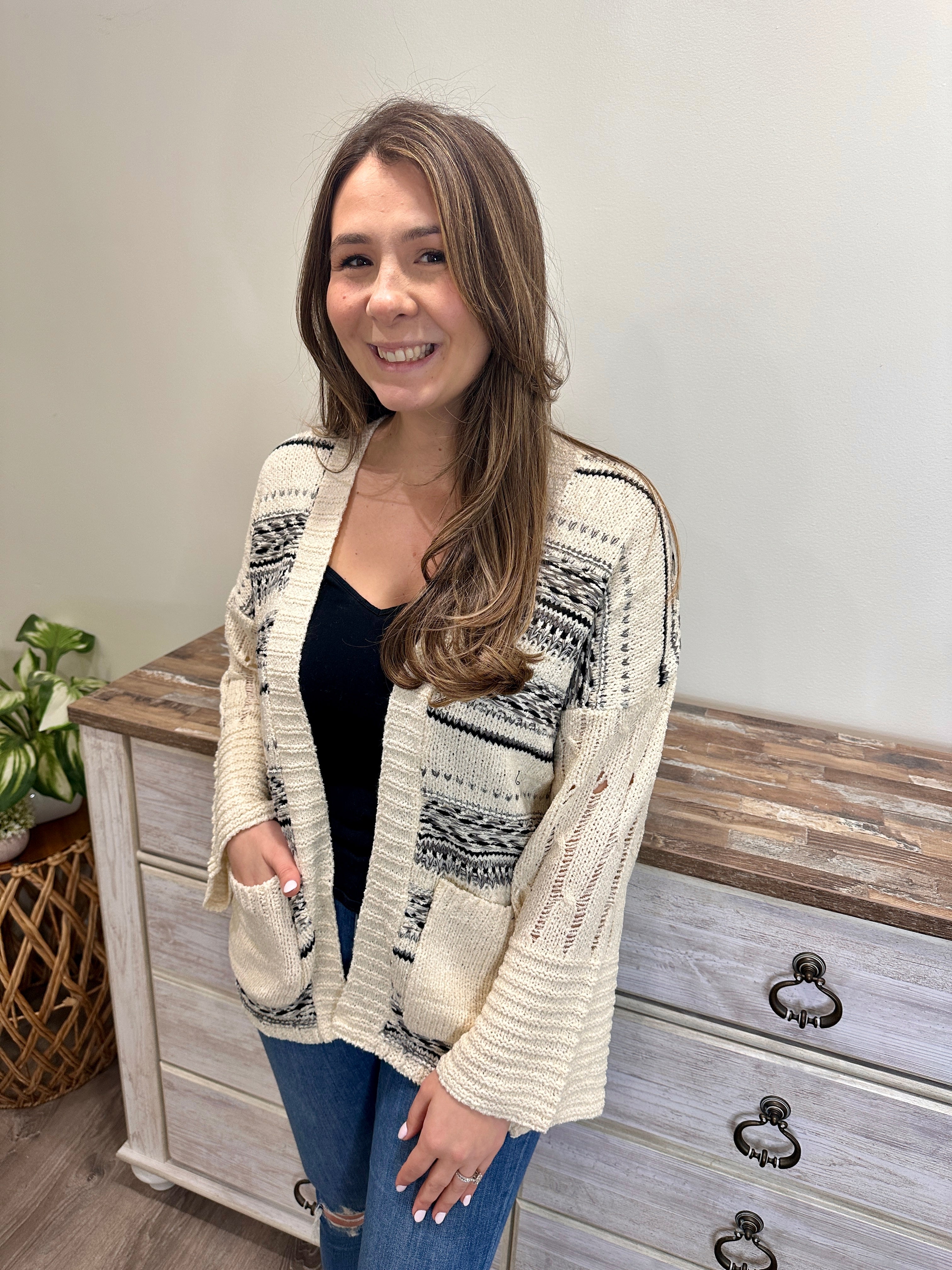Ivory Printed Cardigan