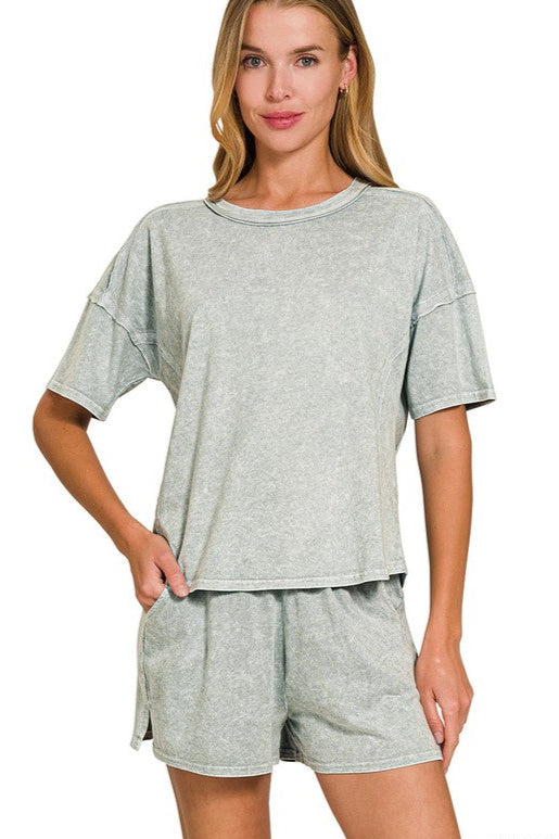 Halo Snow Washed Short Sleeve Tee & Shorts Set