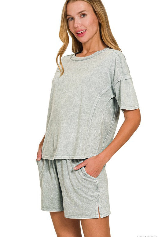 Halo Snow Washed Short Sleeve Tee & Shorts Set