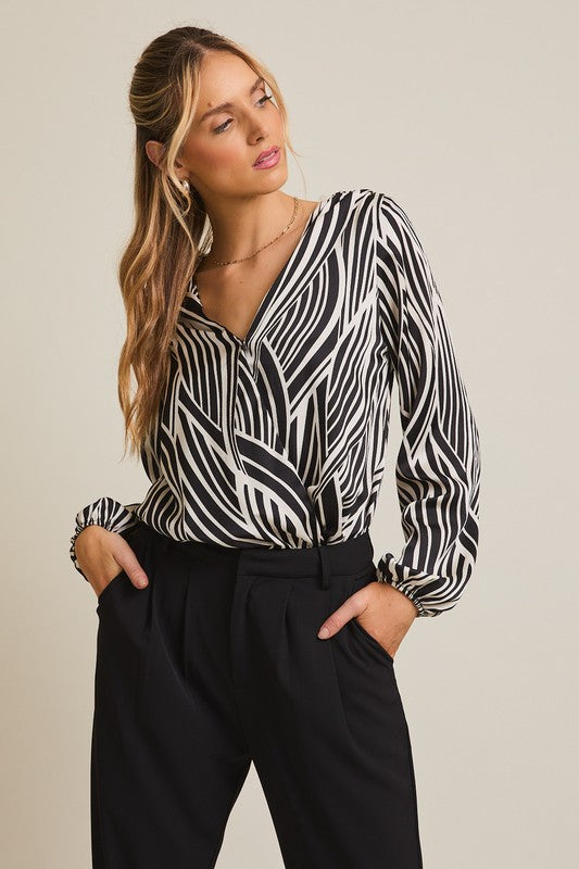 Black & White Surplice Bodysuit