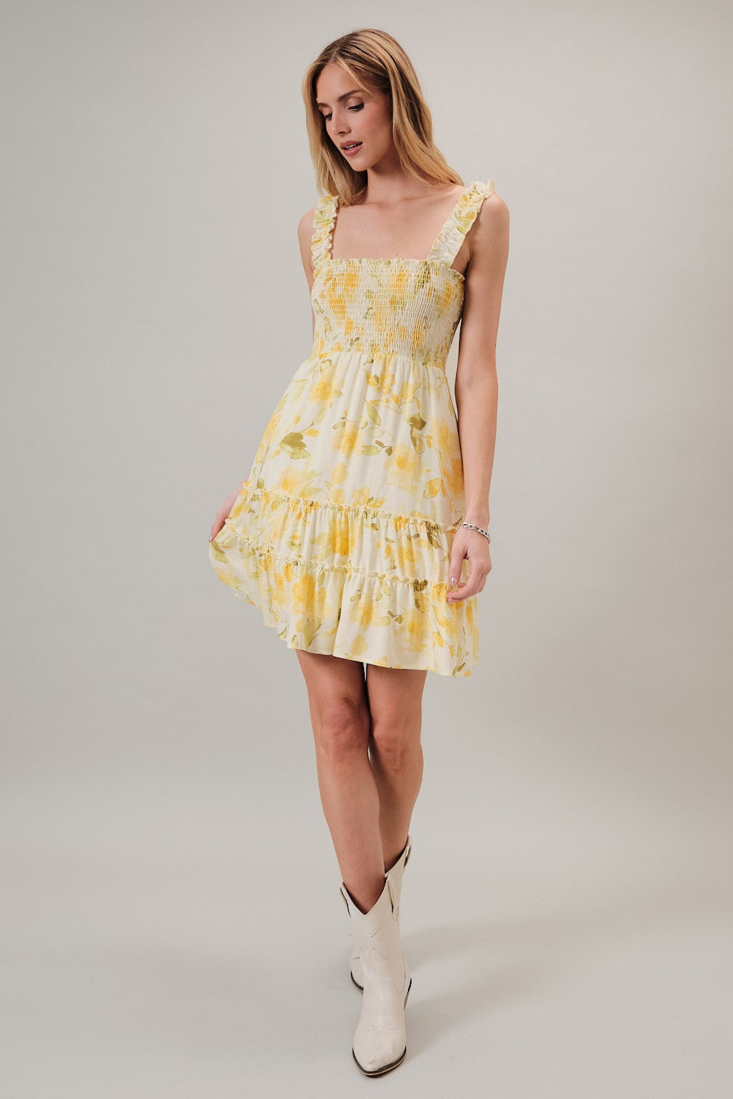 Yellow Ruffle Floral Dress