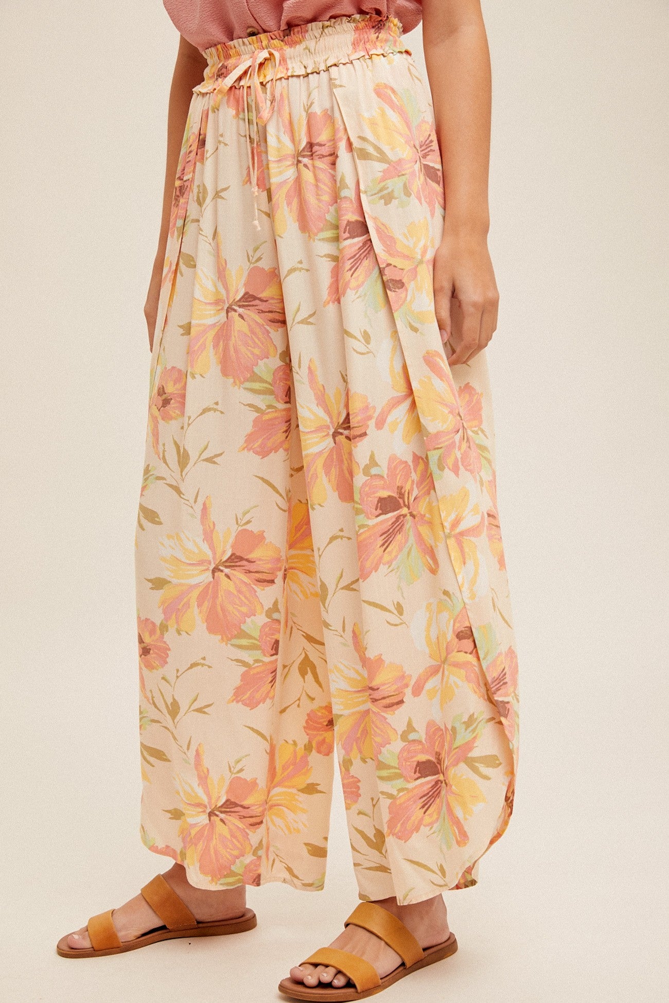 Floral Print Wide Leg Tulip Pants