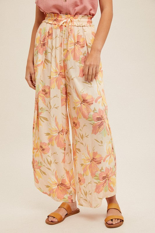 Floral Print Wide Leg Tulip Pants