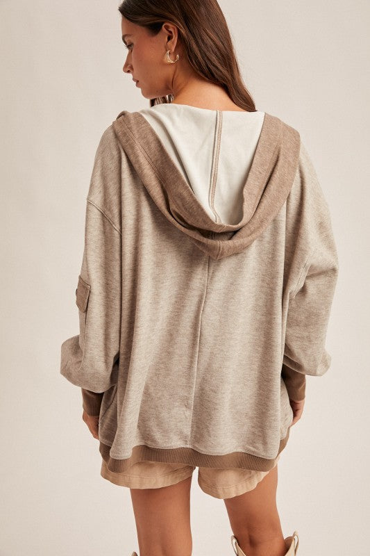 Color Block Soft And Cozy Hooded Cardigan