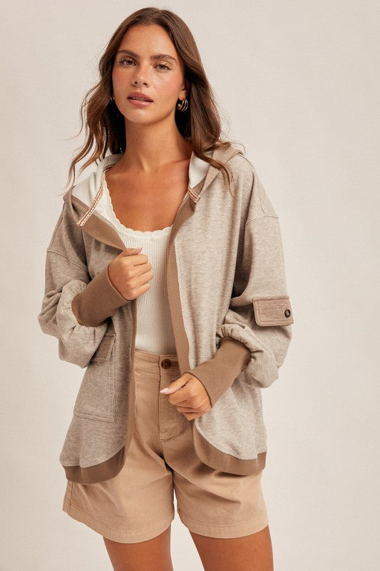 Color Block Soft And Cozy Hooded Cardigan
