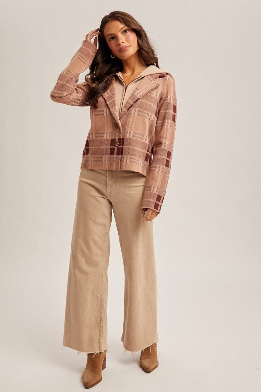 Plaid Print Layered Blazer Jacket