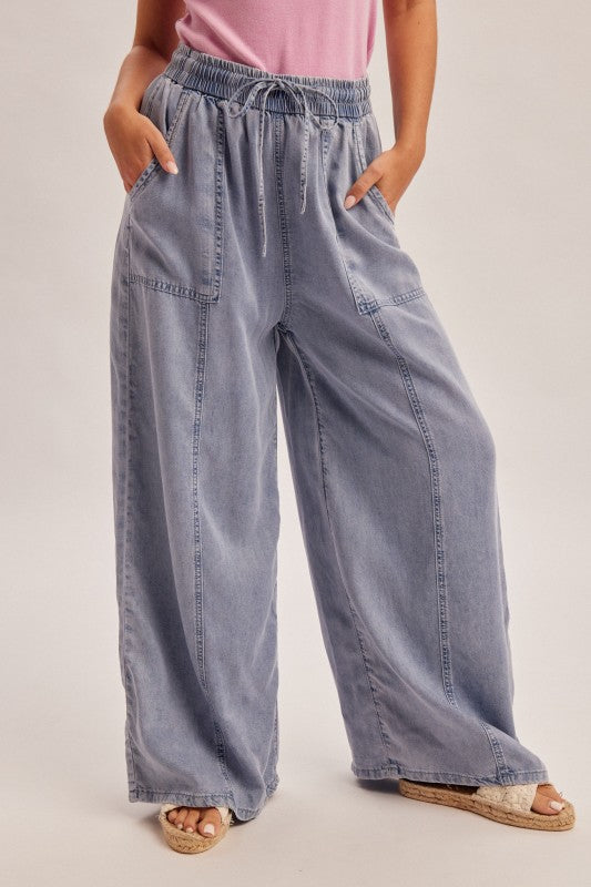 Drawstring Denim Tencel Pants