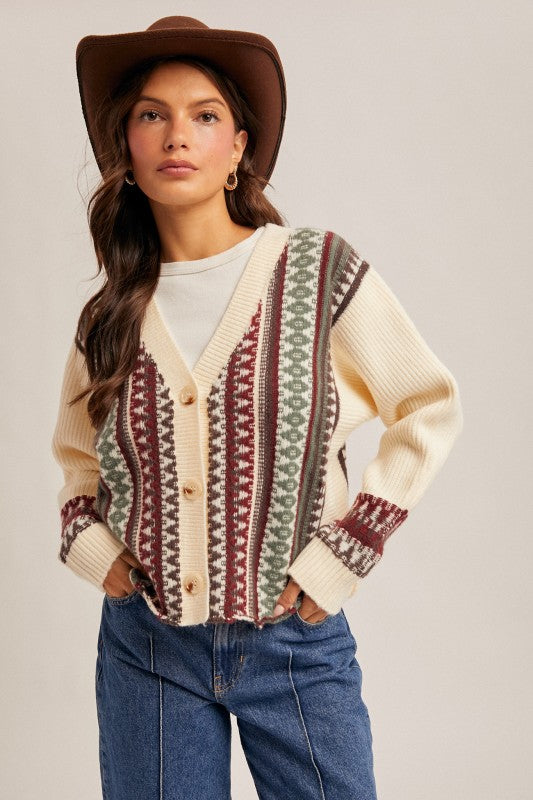 Patterned V-neck Cardigan