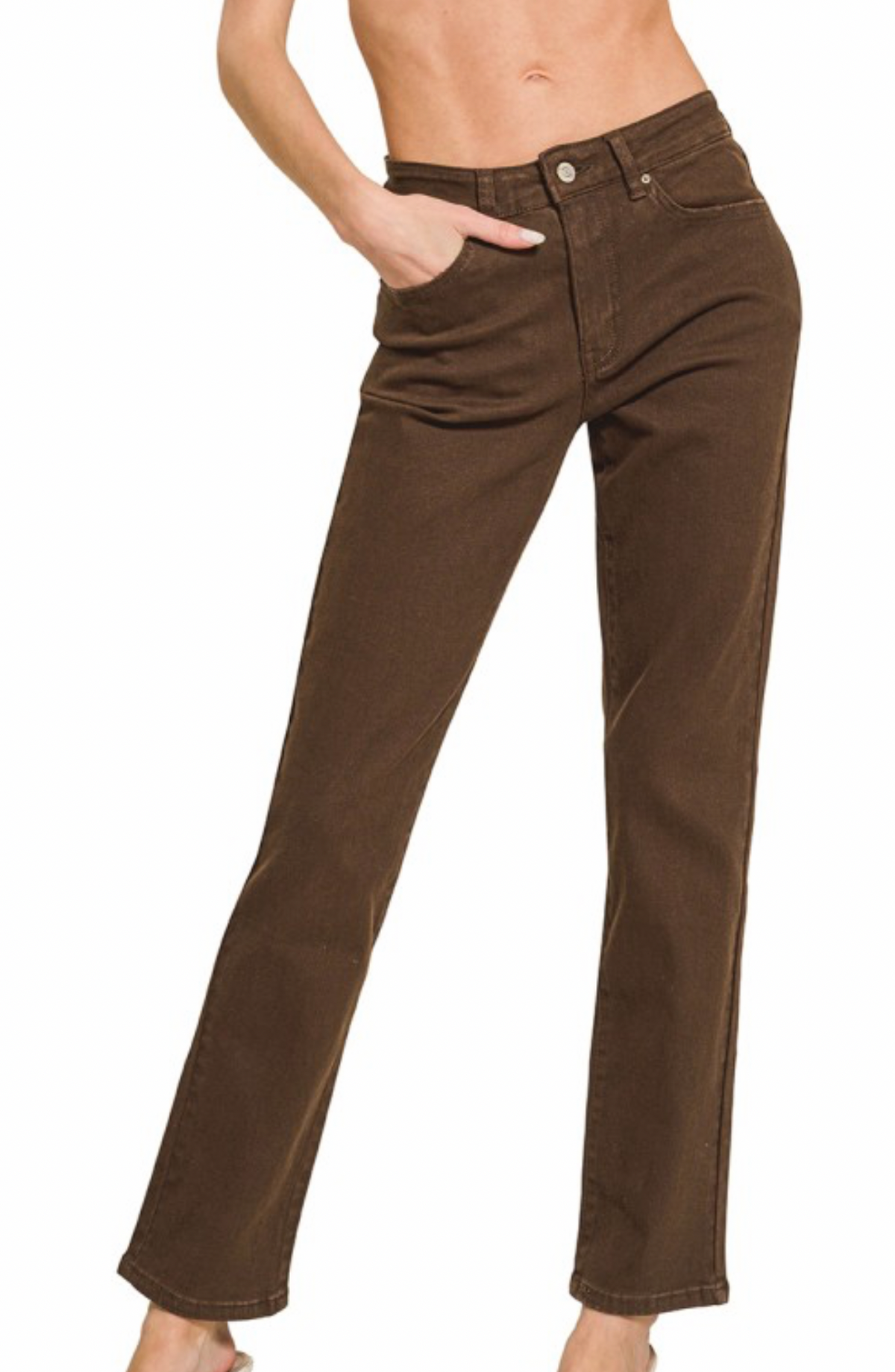 Washed High Waist Straight Jeans