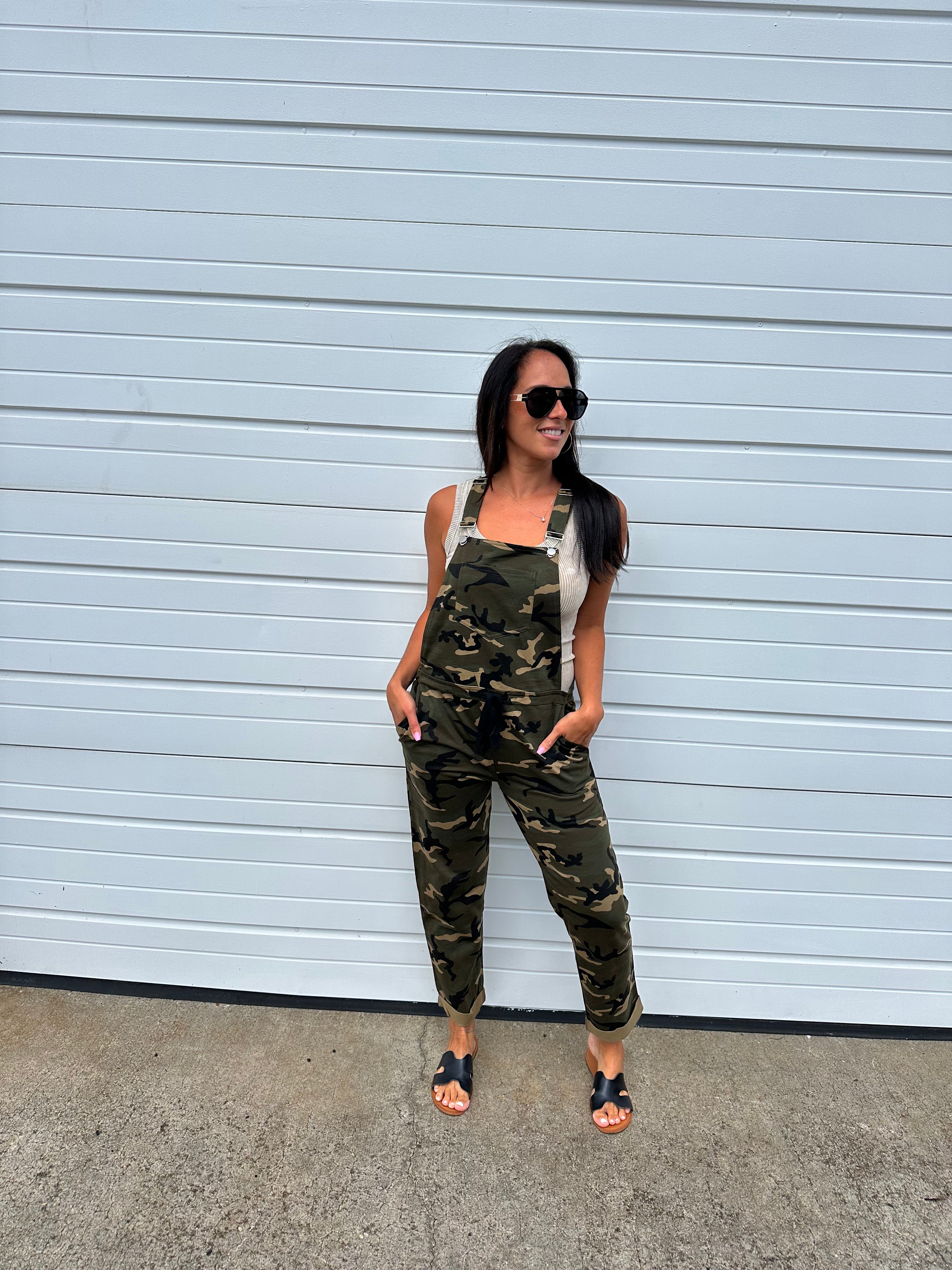 Camo Printed French Terry Overalls